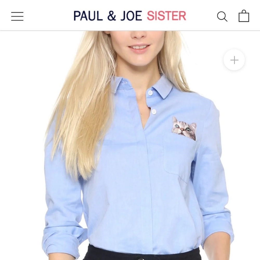 Paul and Joe Sister Blue Cat Shirt, Size 0